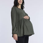Motherhood Maternity Women’s Long Sleeve Empire Waist Keyhole Woven Pregnancy Blouse, Deep Depths, Small