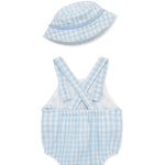 Little Me Clothes for Baby Boys' Check Sunsuit with Hat, Chambray Blue, 9 Months