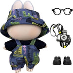 17cm Doll Clothes – 6-Piece Set, Hat + Overalls + Shirt + Camera + Glasses + Shoes, Cute and Premium Dolls Outfit Accessories (Black)