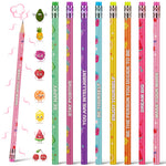 Leinuosen 48 Pcs Scented Pencils for Kids Cute Motivational Colorful Fun Wood HB Pencils Bulk with Erasers Fruit Elements for School Office Classroom Student