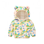 JunNeng Toddler Winter Coat Baby Puffer Jacket, Boy Hooded Dinosaur Coat, Beige Giraffe 12-18 Months