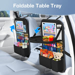 Oneyus Car Backseat Organizer with Table Tray((2-Pack)) 9 Storage Pockets Backseat Car Organizer and storage with Tablet Holder, Kick Mats Back Seat Cover for Kids family Road Trip Essentials Travel