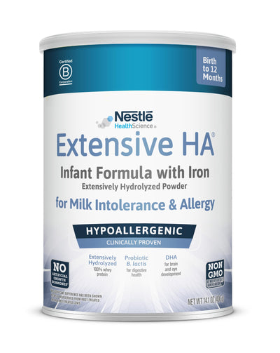 Nestle HealthScience Extensive HA infant formula can on a white background