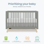 Dream On Me Hygge 5-in-1 Convertible Full-Size Baby Crib in Sea Grass & Vintage Oak, GreenGuard Gold & BSA, Converts to Toddler, Day & Full-Size Bed, Adjustable Mattress Heights, Modern Nursery