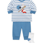 Little Me Clothes for Baby Boys' Baseball Jogger Set with Socks, Silver Lake Blue/White, 3 Months