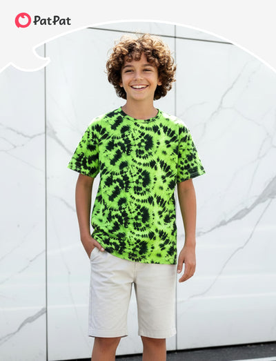 PATPAT Boys Tie Dye T-Shirts Size 8-9 Years Green Short Sleeve Crewneck Neon Shirt Kids Casual Hippies Clothes