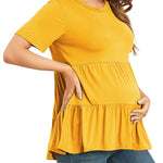 Xpenyo Women Tiered Maternity Top Fashion Short Sleeve Casual Pregnancy Blouse Shirts Lemon Yellow L