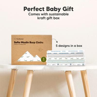 5-Pack Muslin Burp Cloths Baby Boy, Girl - Very Absorbent Baby Burp Cloth Rags, 8-Layers Viscose Derived from Bamboo Cotton Muslin Towel, Super Soft Spit Up Rags, No Shrink Washcloths (Constellation)