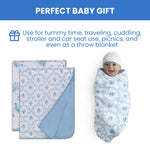 Delta Children 100% Organic Jersey Cotton Baby Receiving Blankets for Girls and Boys – 30x40 Inches - GOTS Certified (Pack of 2), Blue Botanicals