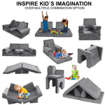 COMFYRA 10 PCS Modular Kids Play Couch with 6 Inflatable Balls – Convertible Foam and Floor Cushion Sofa for Boys and Girls, Perfect Play Couch for Toddlers, Playrooms or Bedrooms (Grey)