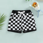 Toddler Baby Boy Girl Checkerboard Plaid Pants Elastic Waist Casual Trousers Spring Summer Short Pants(E-Black,12-18 Months)