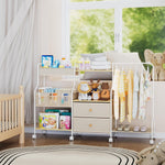 BBLIKE Diaper Caddy Organizer with Hanging Rack - 3 Tier Rolling Utility Cart with Drawers and Dividers for Baby Bottle Storage - Bedside Cart for Changing Station, Crib, Nursery, Bedroom, Beige