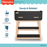 Dream On Me Fisher Price Baby Changing Table, Matte Black Vintage Oak – Greenguard Gold & JPMA Certified, Wooden Nursery Dresser with Storage Shelves – Compact, Sturdy & Easy-to-Clean Design