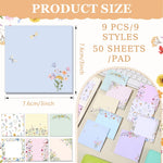 Saypacck 9 Pads Wildflower Sticky Notes 3x3 Inch Cute Self Stick Notepads Notes Adhesive Memo Pad Office Decor Gifts for Students School Teacher Meeting Office Supplies