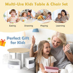 Costzon Kids Table and Chairs, 5 Pieces Wooden Round Children Nesting Desk with 4 Storage Stools & 4 Fabric Drawers for Activity, Play, Art, Read, Craft, Eat, Toddler Table and Chair Set (Beige)
