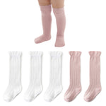 American Trends Infant Knee High Socks Tube Long Stockings for Girls Boys Newborn Baby Toddlers Ruffled Uniform Socks Pink & White 3-12 Months