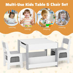 Costzon Kids Table and Chairs, 4 in 1 Wooden Activity Desk Set w/Reversible Tabletop, Bookshelves & Storage Drawers for Drawing, Reading, Crafts, Playing, Toddler Table and Chair Set (Gray)