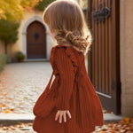Kucnuzki 3T 4T Girl Clothes Toddler Girl Thanksgiving Dress Outfit Long Sleeve Round Neck Baby Clothes Fall Winter Outfit Brown Casual Flare Dresses for Kids