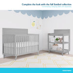 Dream On Me Fisher-Price Sanibel 5-in-1 Convertible Full-Size Baby Crib in Pebble Grey, GreenGuard Gold, Sustainable Pinewood, Wooden Spindles, 3 Mattress Heights, Converts to Day & Toddler Bed