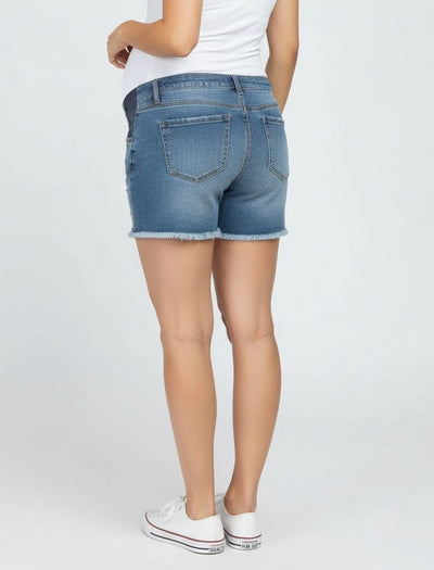 Motherhood Maternity Women's Under The Belly Cutoff Denim Pregnancy Shorts, Beth Medium Wash, Large