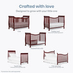 Dream On Me Violet 7-in-1 Convertible Full-Size Baby Crib with Toddler, Day & Full Bed Conversion in Cherry, GreenGuard Gold & BSA, 4 Mattress Heights, Sustainable Pinewood