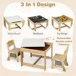 Costzon Kids Table and Chairs, 3 in 1 Wooden Activity Toddler Desk w/Blackboard & Storage Drawers for Art & Craft, Snack Time, Homework, Toddler Table and Chair Set for Nursery, Home, Playroom (Gray)