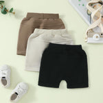 DNOMAID YZARC 3 Pack Toddler Baby Boy Girl Shorts Solid Color Cotton Terry Casual Shorts Elastic Waist Jogger Shorts Pants (Black&Beige&Khaki, 2-3 Years)