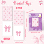 Xqumoi 2 Pack A5 Coquette Pink Bow Spiral Notebooks - Preppy Cute Ruled Journal Writing Notebooks Trendy Girly Gift for Girls Women Christmas Back to School Office Supplies
