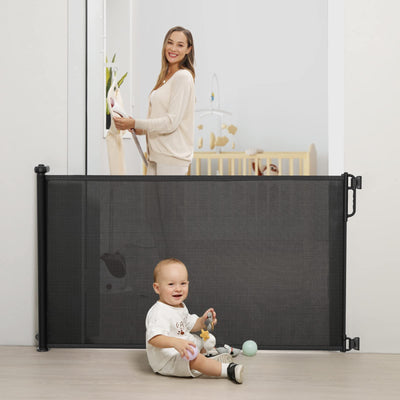 Momcozy Retractable Mesh Baby Gate or Dog Gate, Child Safety Gate for Indoor or Outdoor, 33-inches Tall with up to 55-inches Wide Extension, Avoid Skirting Installation, Black
