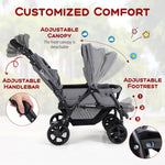 HONEY JOY Double Stroller, Foldable Lightweight Infant Twin with Tandem Seating, 5-Point Harness, Recline Seat, Storage Basket, Compact Baby Double Stroller Newborn and Toddler (Gray)