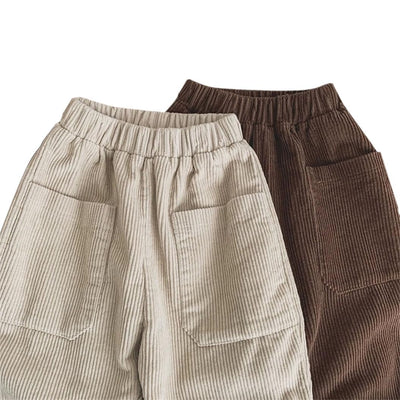 HUYISQ Toddler Boys Girls Loose Fit Corduroy Harem Pants Kids Casual Elastic Waist Jogger Trousers with Pockets Beige 12-24 Months