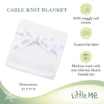 Little Me Baby Unisex White Cable Knit Swaddling Receiving Blanket, 30 X 27 inches, 100% Cotton Baby Blankets