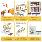 Cash Register Playset for Kids - 48PCS Pretend Play Money, Calculator, Scanner, Credit Card and Play Food for Boys and Girls Ages 3+ (668-125)