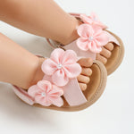 Kutterild Baby Girl Sandals Flower Bowknot Soft Sole Anti Slip Rubber Wedding Dress Flats Toddler First Walking Shoes (Pink Flower, 0_months-6_months)