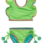 RuffleButts Girls UPF50+ Crochet Detail Butterfly Tankini 2-Piece Swimsuit - Neon Honeydew, 2T