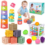 Montessori Baby Toys 6-12-18 Month, Infant Teething Toys Shape Sorter Bin Stacking Cups Blocks for toddlers 1-3, Sensory Educational Learning Toy for 6 7 8 9 10 Month Old Girl Boy 1 2 Year Old Gifts