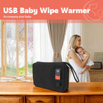 USB Baby Wipe Warmer, Portable Car Wipes Heater Warmer with 30°C to 60°C Adjustable Heating Temperature, Up to 80Pcs Wipes Capacity, for Home, Travel, Camping