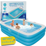 Inflatable for Kids and Adults 90"x60" (7.5'x5') with Soft Padded Floor, Handles and Drain, Kiddie Swimming Pool, Big Blow Up Backyard Pool for Ages 3+, Playful - Pink