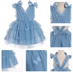 IMEKIS Butterfly Dress for Girls: 2nd 3rd Birthday Outfit Cake Smash Kids Princess Formal Toddler Easter Dress Baby Flower Tutu Tulle Tea Party Graduation Wedding Dusty Blue Butterfly 2-3T