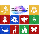 20 Pieces Stencils for Kids with 5 PCS Scratch Paper, 8 x 8 Inch Large Stencils Washable Craft Fun Chalk Template for Boys and Girls to Learn Painting