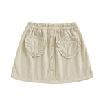 Toddler Little Girls Corduroy Skirts Decorative Buttons Ruffled Trim Elastic Waist A Line Skirt with Love Heart Pocket (A-Beige, 1-2 Years)
