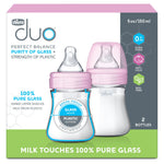 Chicco Duo 5oz Hybrid Baby Bottle, Real Glass Inside, Lightweight Plastic Outside, Patented Invinci-Glass Technology, Intui-Latch Nipple, 2-Pack, Clear/Pink