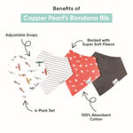 Copper Pearl Baby Bandana Bibs - 4 Pack Soft Cotton Baby Bibs for Drooling and Teething, Absorbent Drool Bibs for Baby Girl and Boy, Adjustable to Fit Newborns to Toddlers, Tons of Styles (Vance)