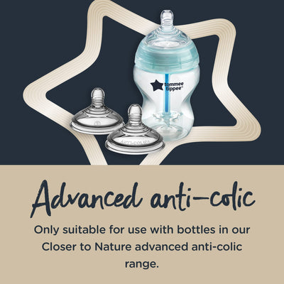 Tommee Tippee Advanced Anti-Colic Baby Bottle Nipples, Breast-Like, Soft Silicone, Fast Flow, 6 Months+, Pack of 6