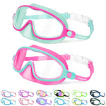 Vvinca 2 Pcs Kids-Swim-Goggles with Nose Cover, Swimming Diving Mask Wide View Anti Fog UV Anti Shattered Lens for Kids 3-6