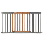 Summer Infant West End Extra Wide Safety Pet and Baby Gate, 36"-60" Wide, 30" Tall, Pressure or Hardware Mounted, Install Wall to Wall in Doorway, Auto Close Walk-Thru Door - Oak Wood and Metal