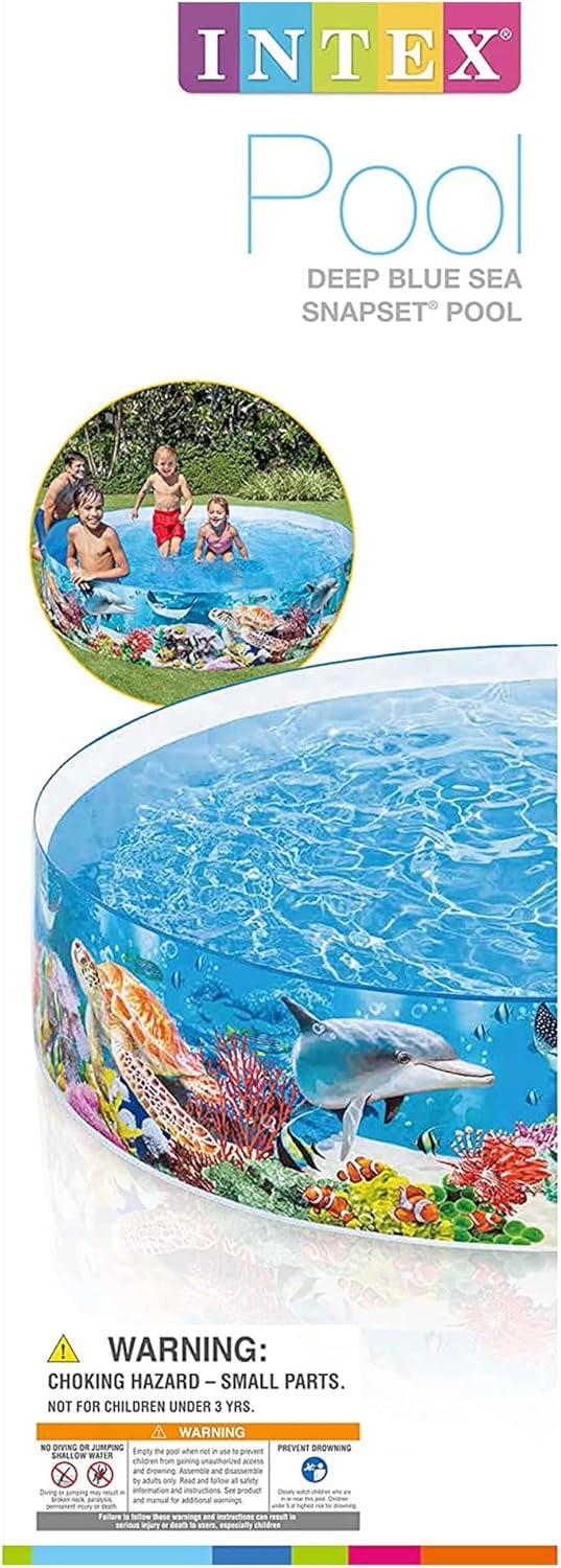 Intex Deep Sea Blue 8 Feet x 18 Inch SnapSet Instant Round Plastic Above Ground Swimming Kiddie Pool for Ages 3 Years and Up, Blue