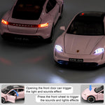 LOVEPOSELY 1:32 Car Model Compatible for Porsche Taycan Diecast Toy Car, Collectible Zinc Alloy Pull Back Vehicles Toy with Sound and Light for Adult Boys Girls 3 4 5 6 7 8 (Pink)