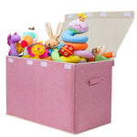 popoly Large Toy Box Chest Storage with Flip-Top Lid, Collapsible Kids Toy Storage Bin Boxes Container for Boys, Girls, Nursery, Playroom, 25"x13" x16" (Linen Pink)