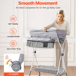 VEVOR Baby Changing Table, Foldable Diaper Change Station with Side Basket, Adjustable Height Changing Table with Lockable Wheels, Multi-Functional Nursery Storage Organizer, Gray